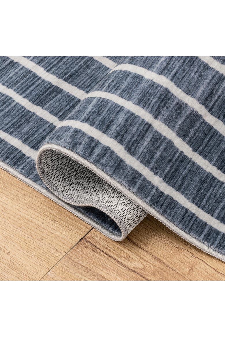 Orton Distressed Ticking Stripe Non-Slip Machine-Washable Rug, Alternate, color, Navy/Cream