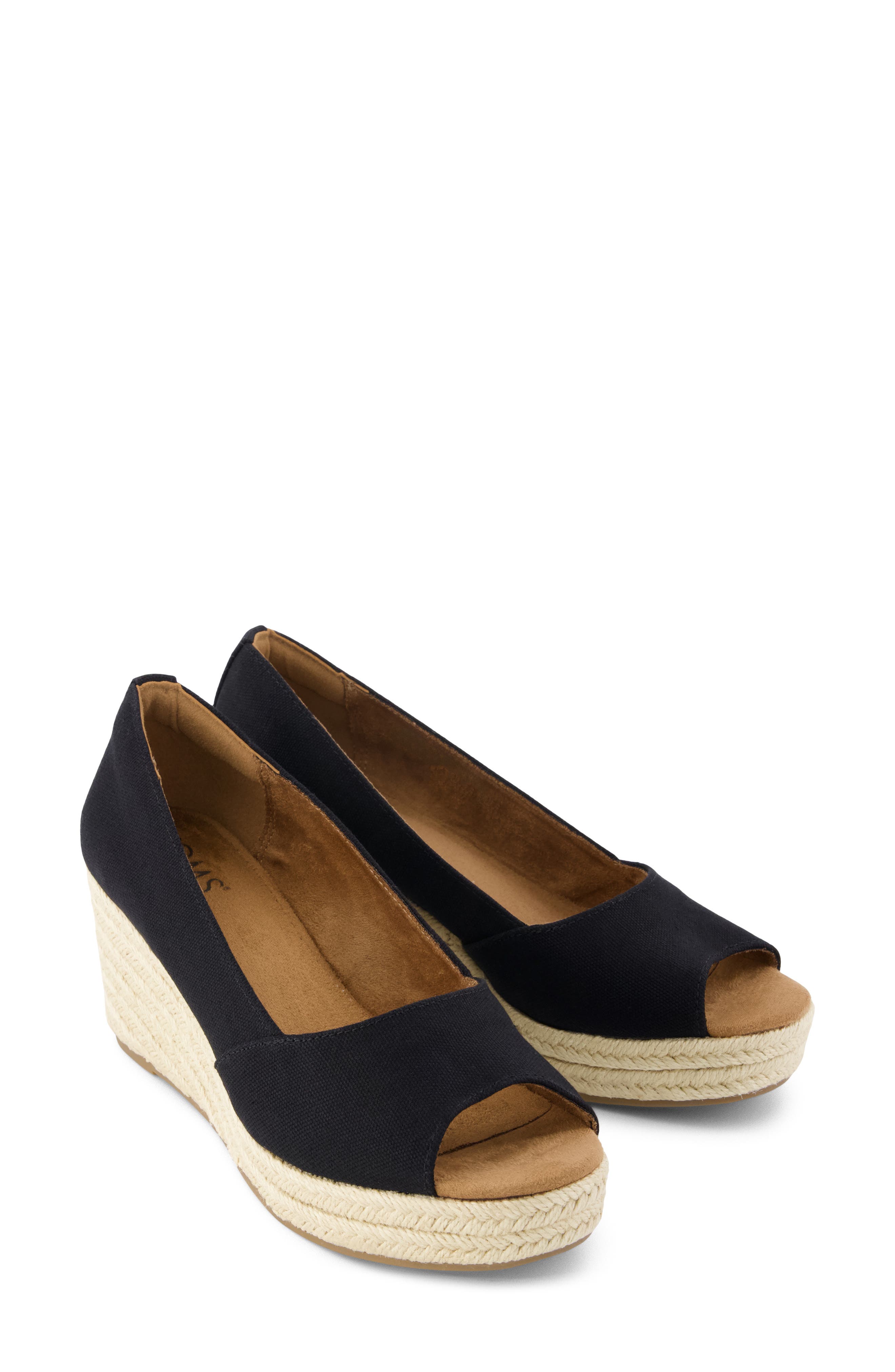 TOMS Rania Peep Toe Wedge Pump, Alternate, color, Black