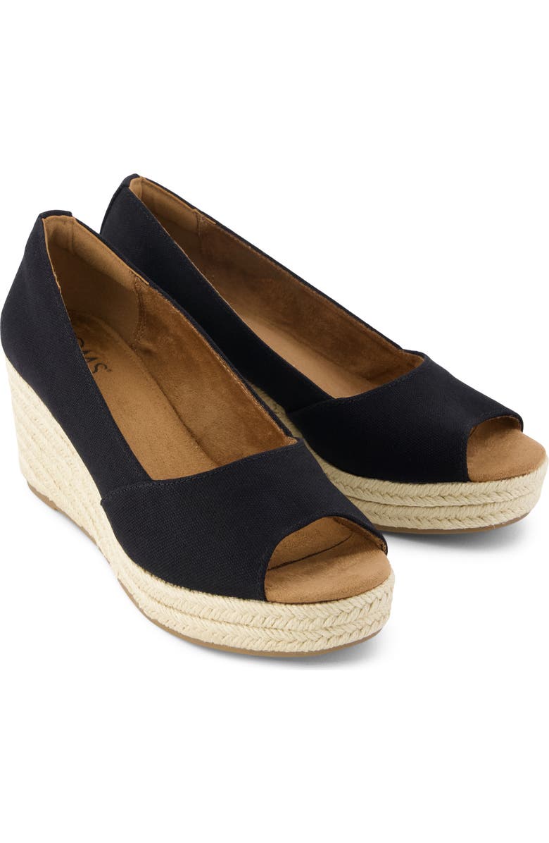 TOMS Rania Peep Toe Wedge Pump, Alternate, color, Black
