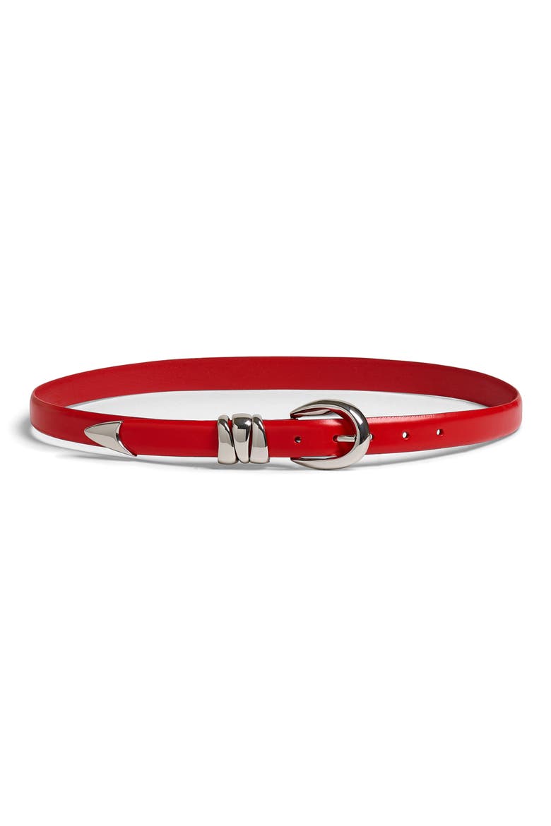 Triple Metal Keeper Leather Belt, Main, color, KILT RED