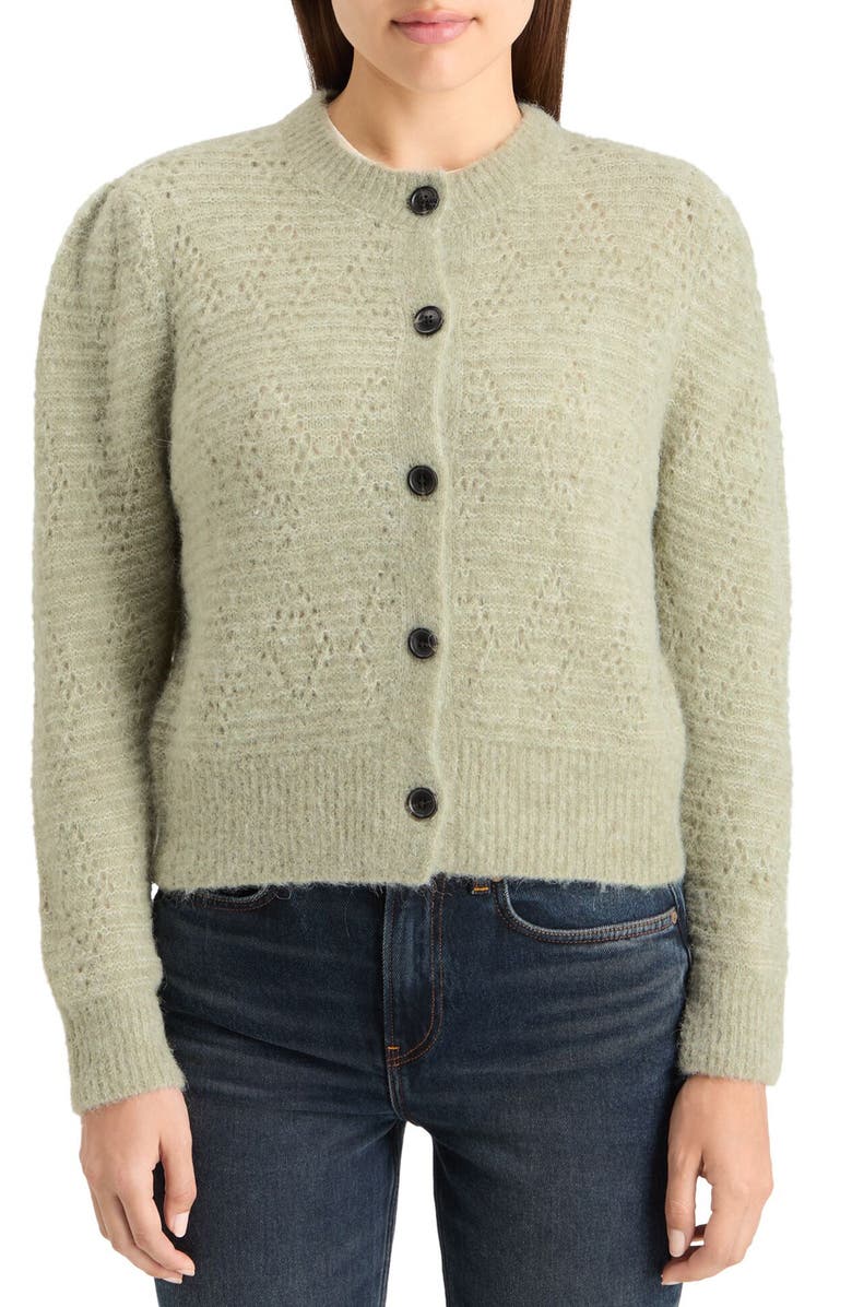 Scotch & Soda Bouclé Cardigan, Main, color, Washed Sage Melange