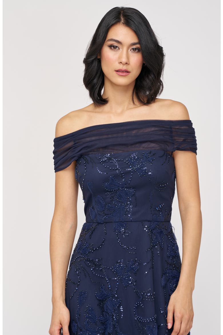 Gemma Beaded Floral Off the Shoulder Cocktail Dress, Alternate, color, NAVY