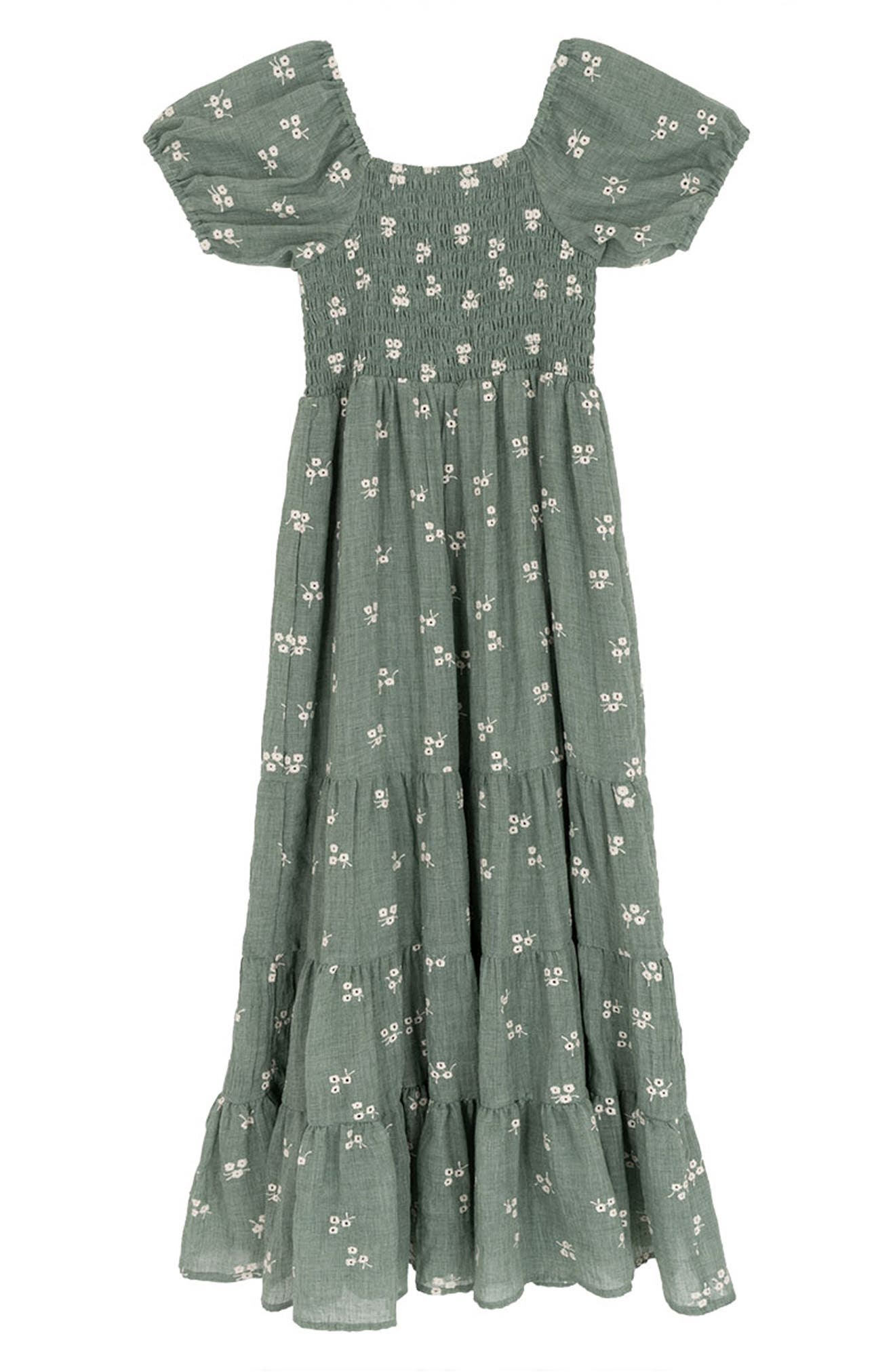Kids' Embroidered Smocked Cotton Gauze Dress