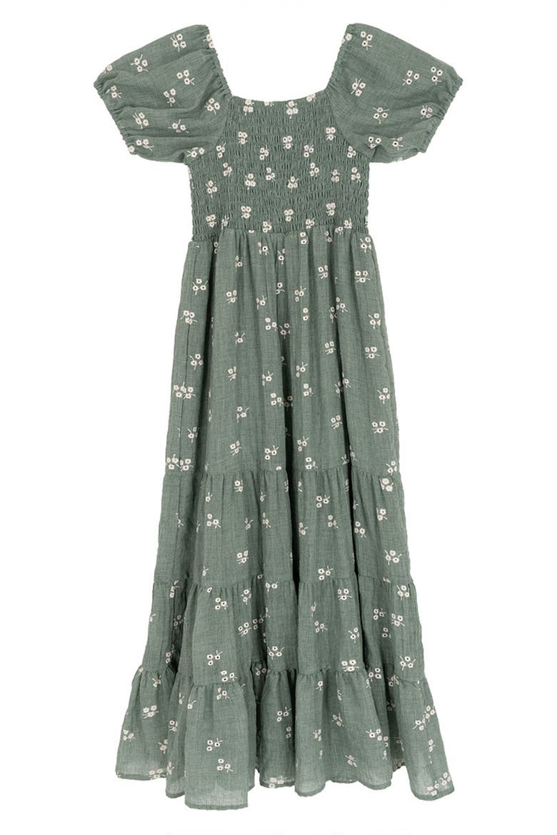 Kids' Embroidered Smocked Cotton Gauze Dress, Main, color, SAGE