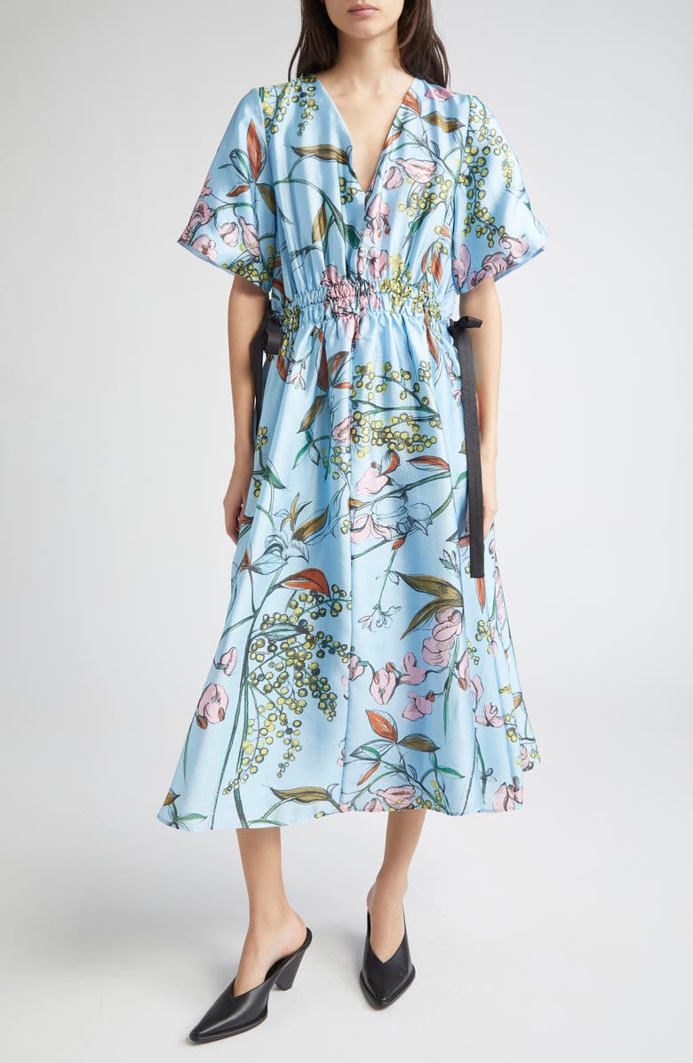 Stine Goya Floral Print Side Tie Satin Midi Dress, Main, color,