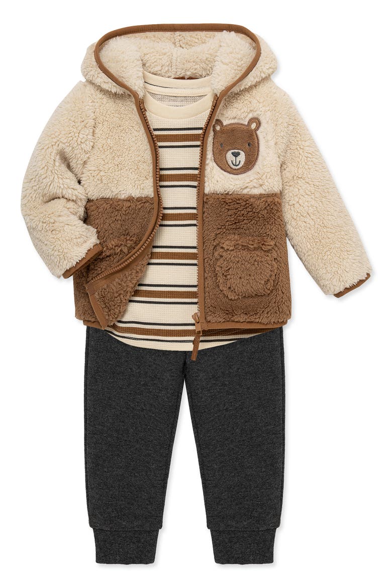 Bear High Pile Fleece Jacket, T-Shirt & Joggers Set, Alternate, color, TAN