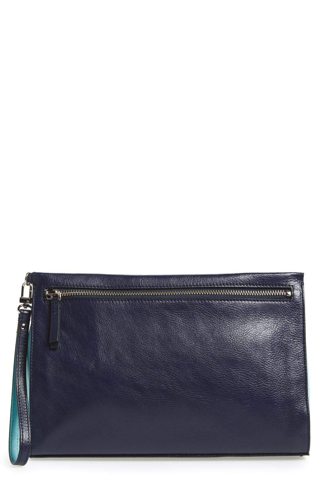 'Double Zip' Clutch, Main, color, NAVY/TEAL