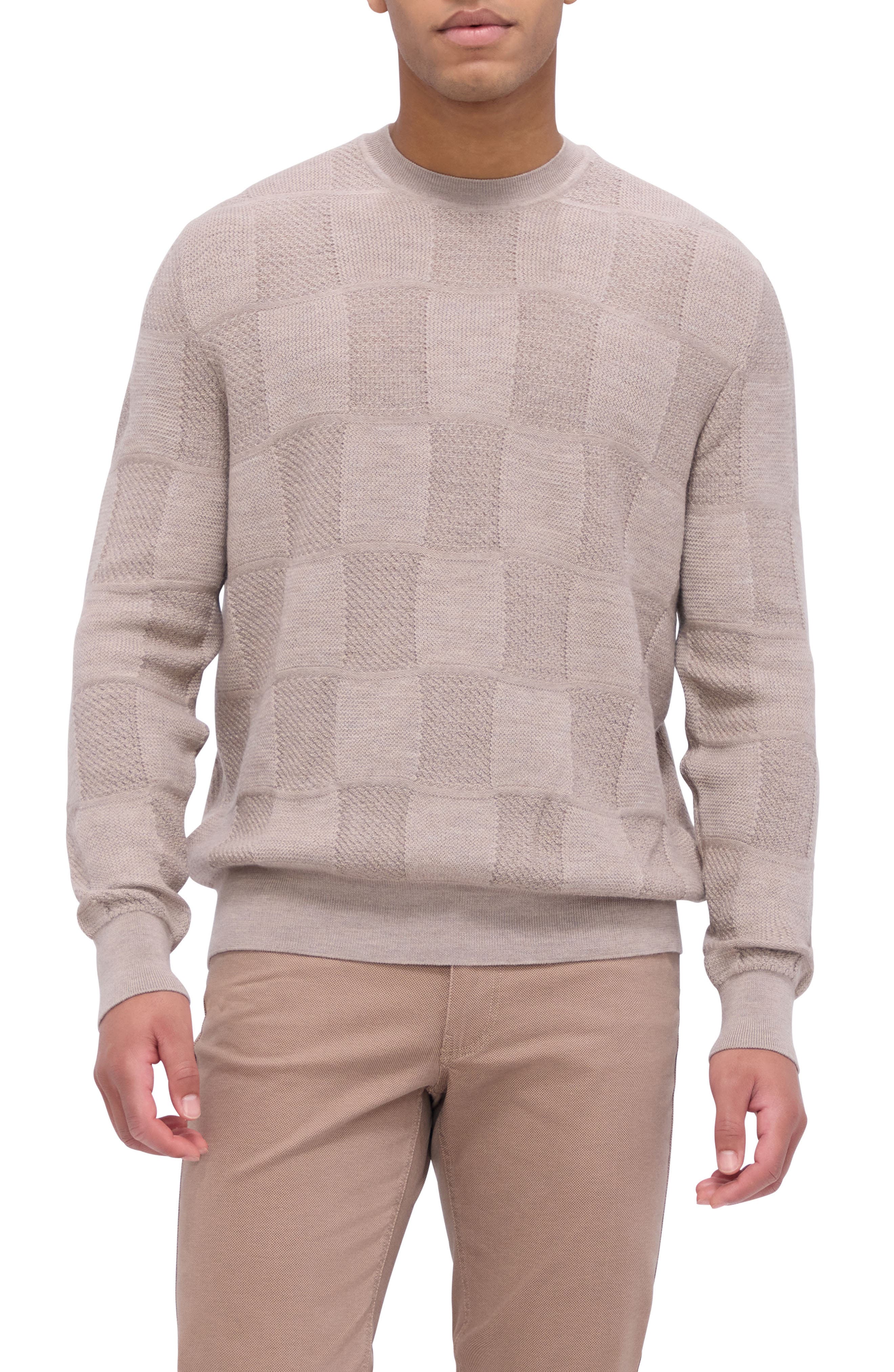 Bugatchi Jacquard Check Merino Wool Sweater