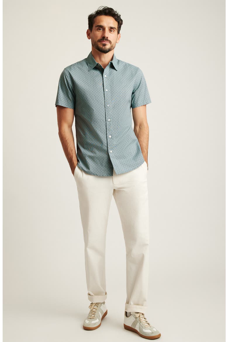 Riviera Slim Fit Dot Stretch Short Sleeve Button-Up Shirt, Alternate, color, SALT-POND DOT