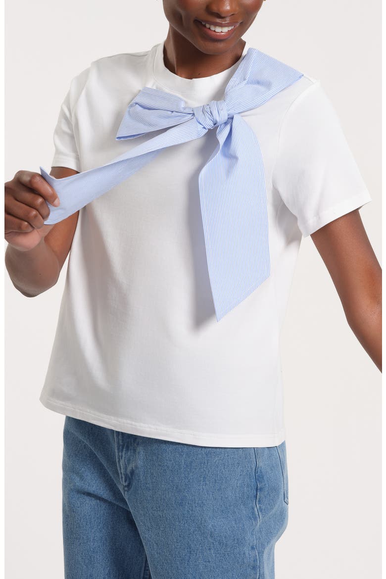 Striped Bow Stretch Cotton T-Shirt, Alternate, color, WHITE BLUE