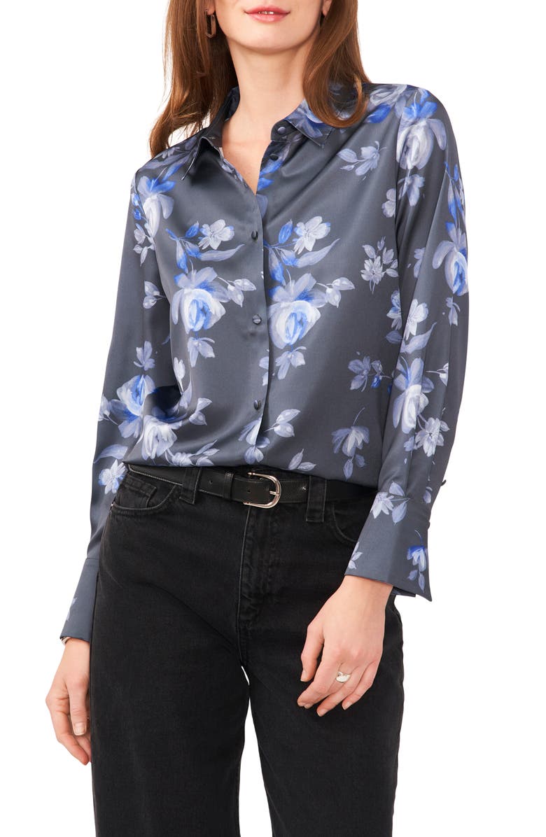 Vince Camuto Floral Charmeuse Button-Up Shirt, Main, color, 