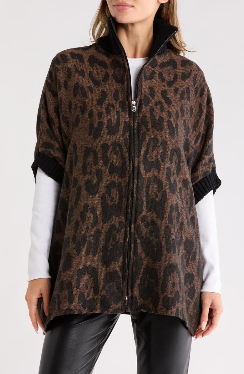 Vince Camuto Feathersoft Leopard Zip-Up Topper, Main, color, Natural