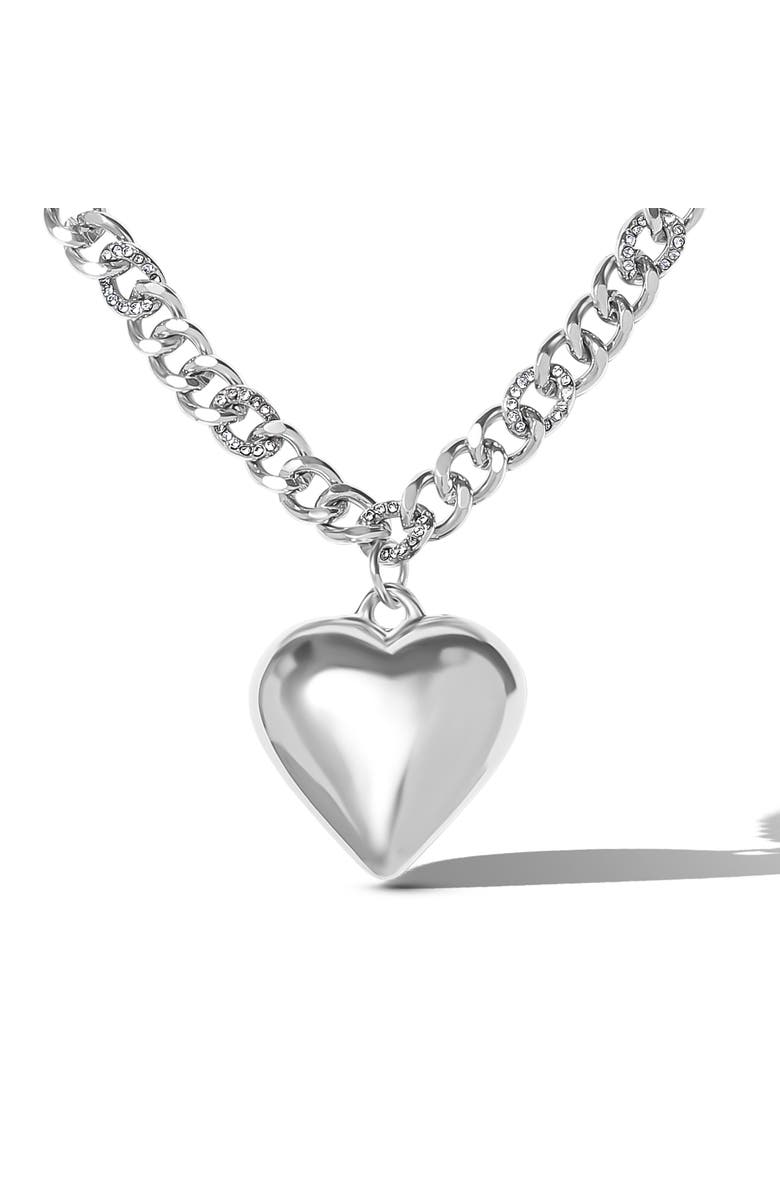 Jessica Simpson Silver-Tone Chunky Heart Pendant Chain Necklace, Main, color, Silver