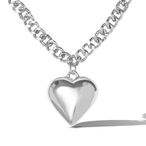 Silver-Tone Chunky Heart Pendant Chain Necklace