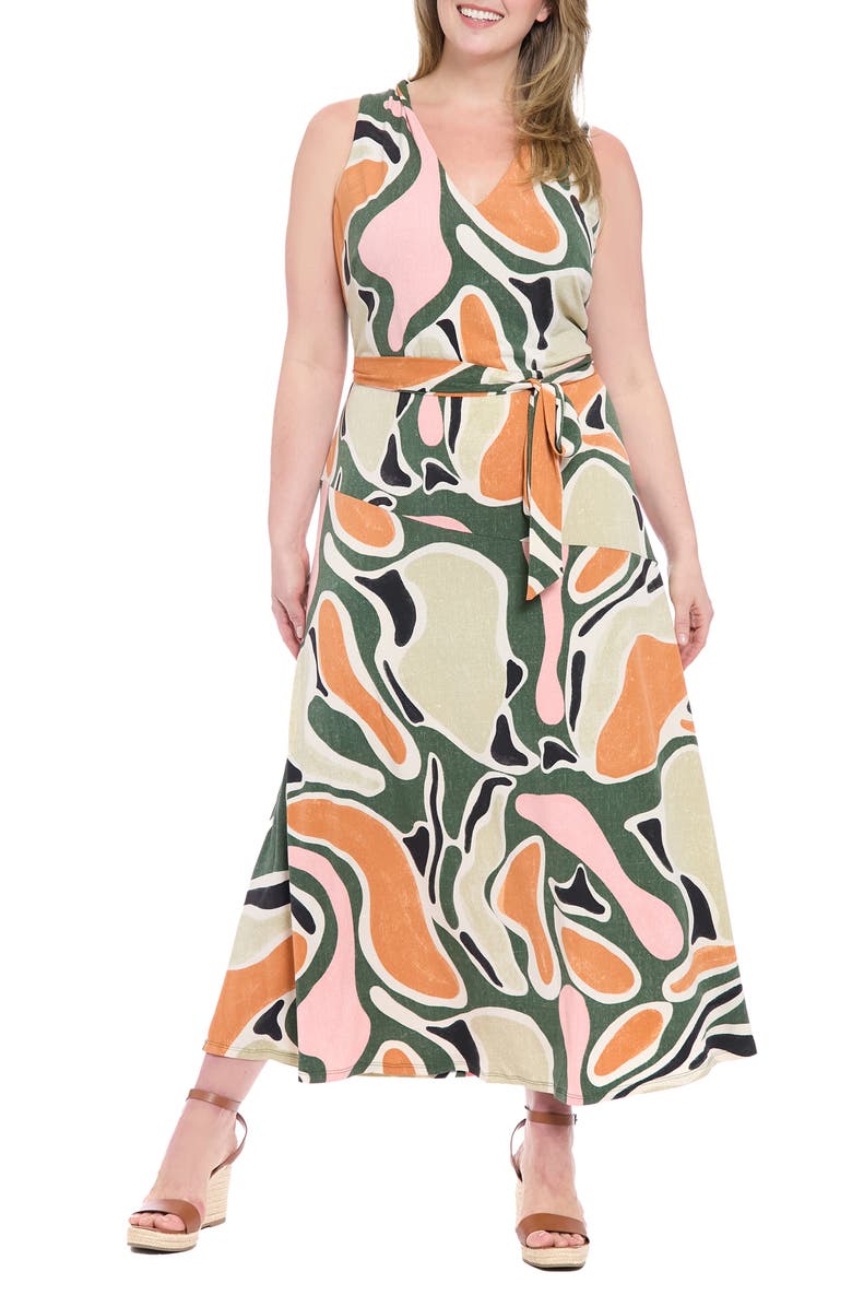 London Times Abstract Print Sleeveless Maxi Dress, Main, color, Olive/ Sage