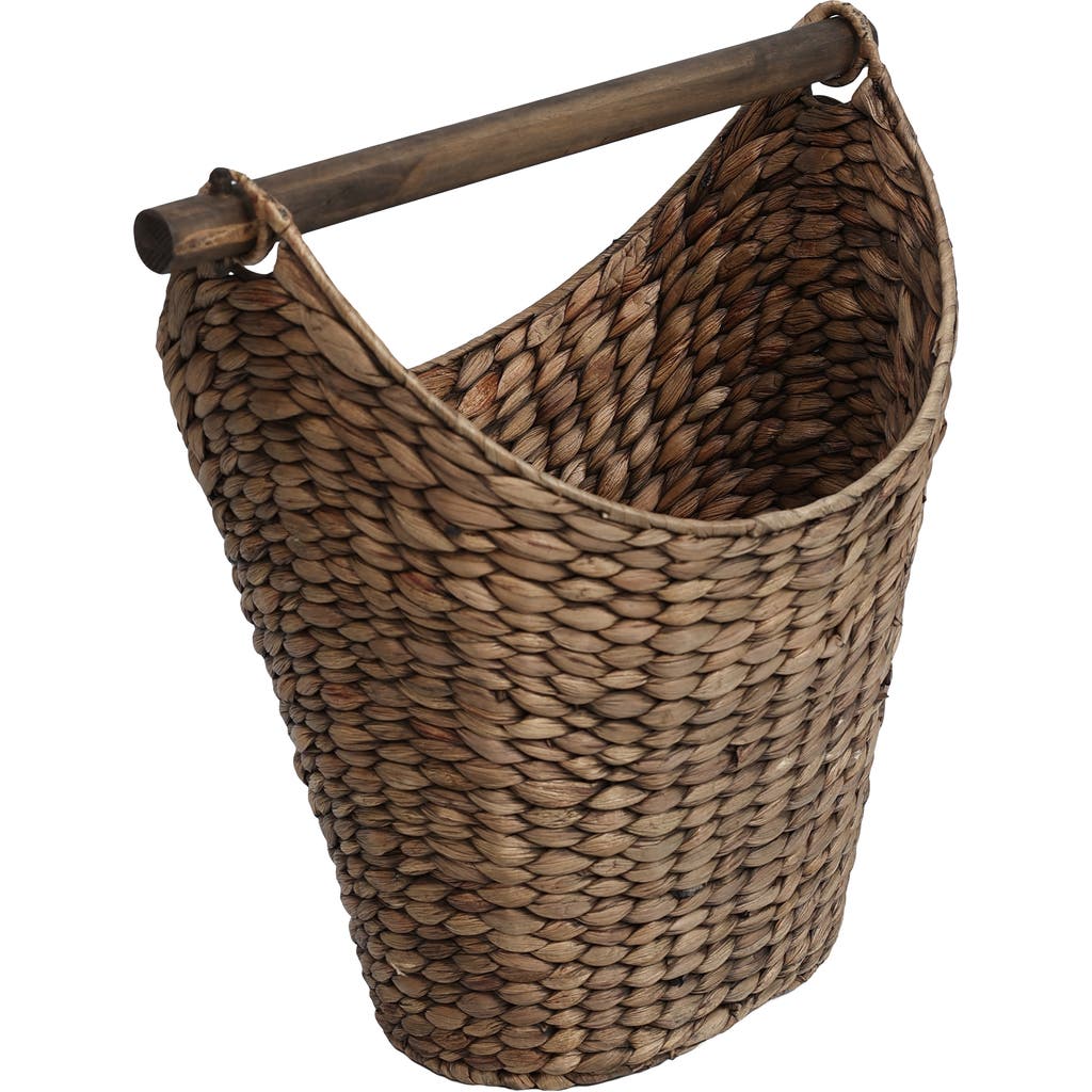 Happimess Talia Classic Coastal Hand-woven Water Hyacinth Toilet Paper Basket With Wood Bar In Brown