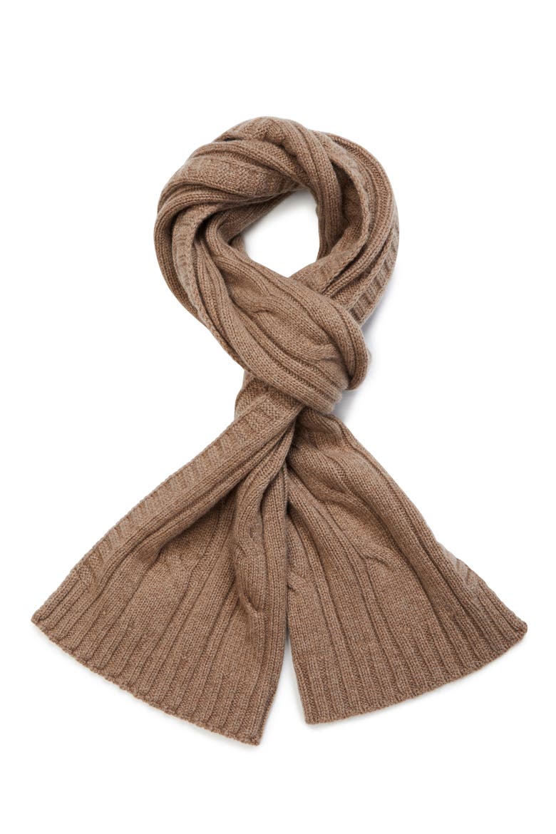 Wooton Cable Stitch Recycled Cashmere & Merino Wool Scarf, Alternate, color, MUSHROOM