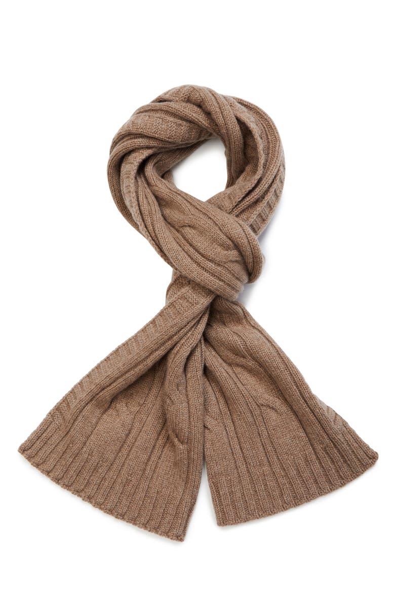 John Smedley Wooton Cable Stitch Recycled Cashmere & Merino Wool Scarf, Alternate, color, Mushroom