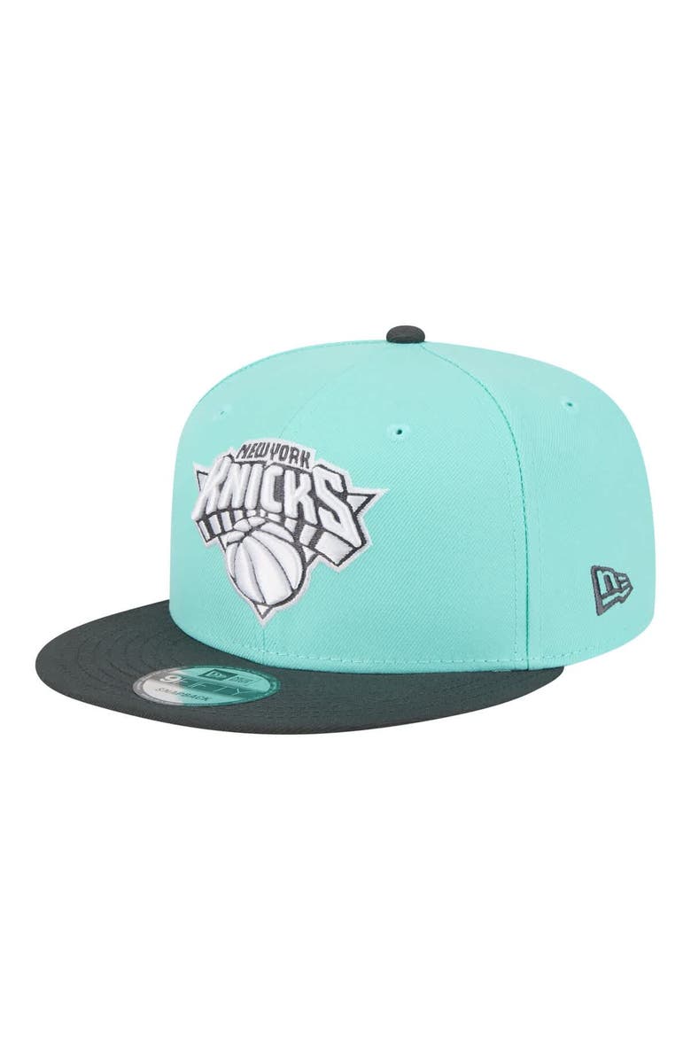 New Era Men's New Era Turquoise/Charcoal New York Knicks Color Pack Two-Tone 9FIFTY Snapback Hat, Main, color, Turquoise