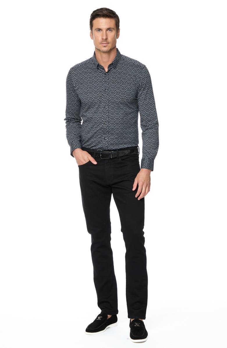 Robert Graham Crossbones Cotton Button-Up Knit Shirt, Alternate, color, Black