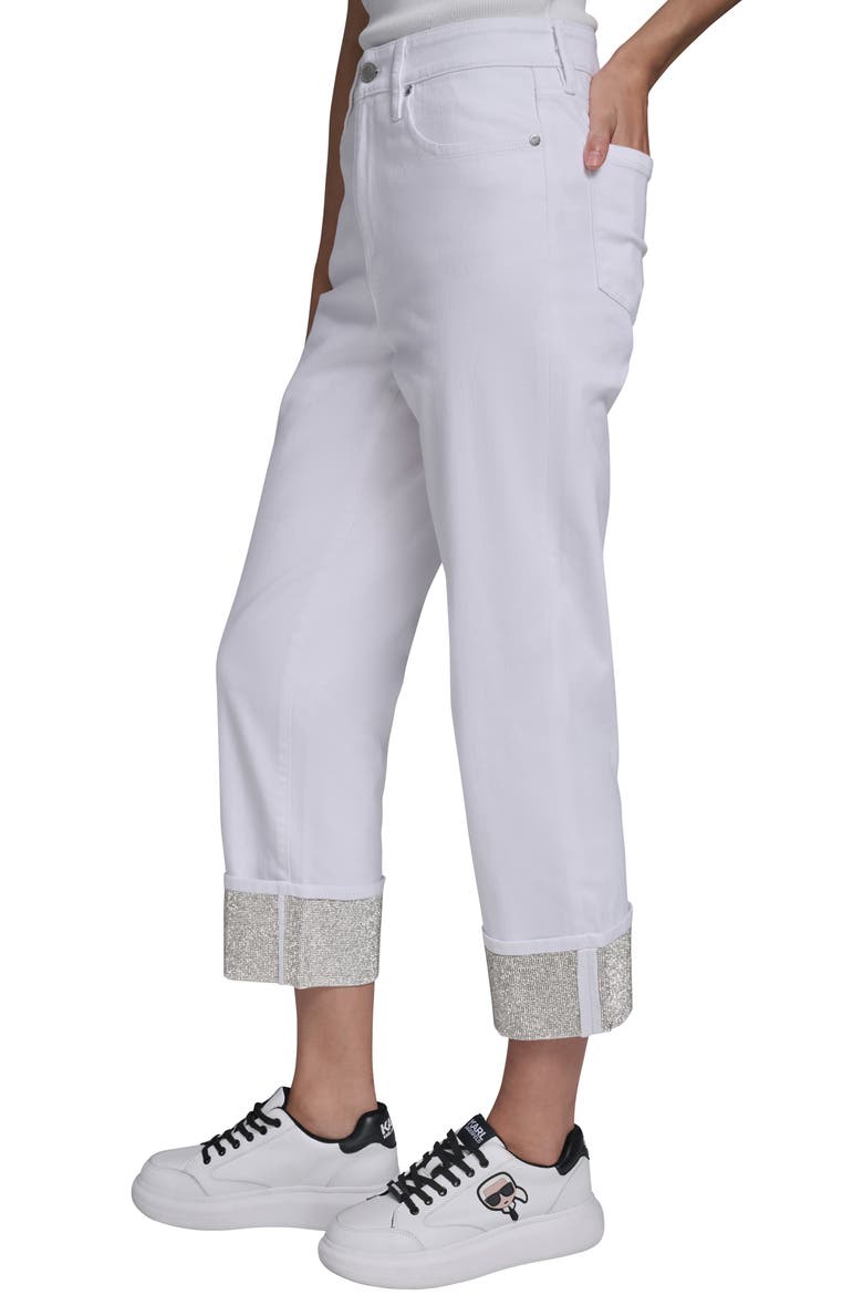 Rhinestone Cuff Ankle Straight Leg Jeans, Alternate, color, WHITE DENIM