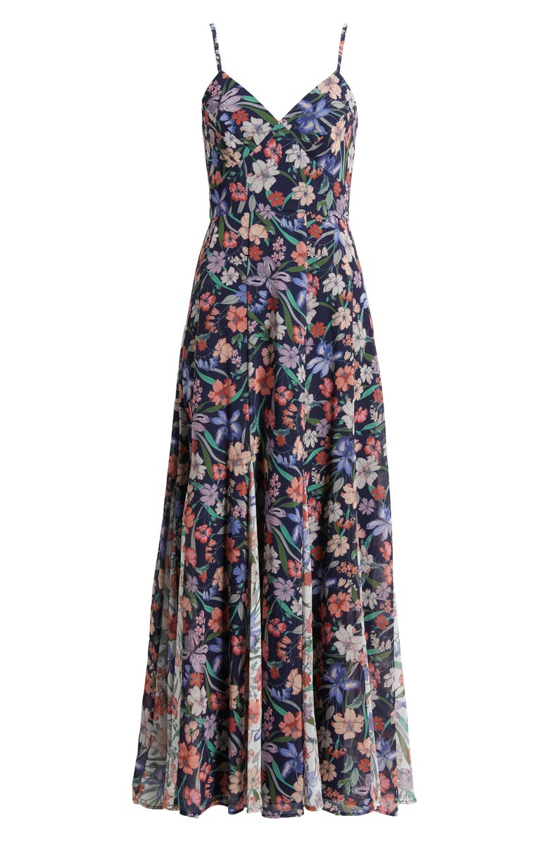 Hutch Floral Print Godet Sleeveless Gown, Alternate, color, Navy Garden