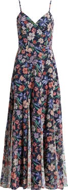 Hutch Floral Print Godet Sleeveless Gown
