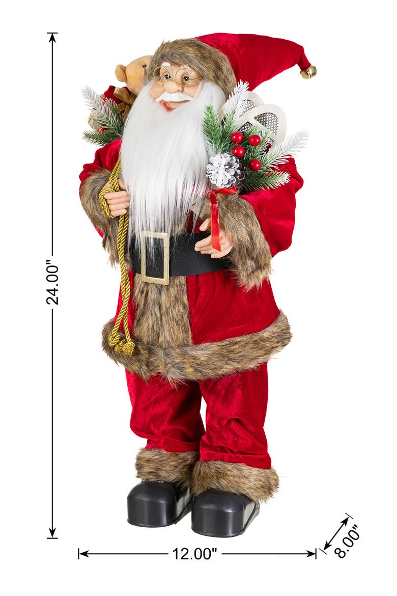 24"H Faux Fur Christmas Traditional Santa Figurines, Alternate, color, Brown
