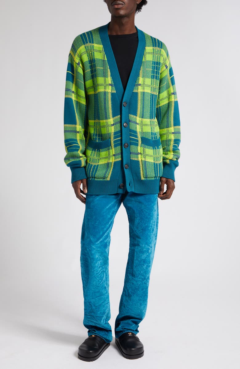 Versace Tartan Plaid Cotton Cardigan, Alternate, color, 