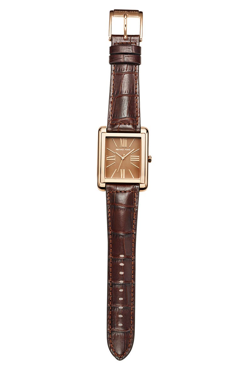 Michael Kors 'Bradley' Leather Strap Watch, Alternate, color, ROSE GOLD/ ESPRESSO