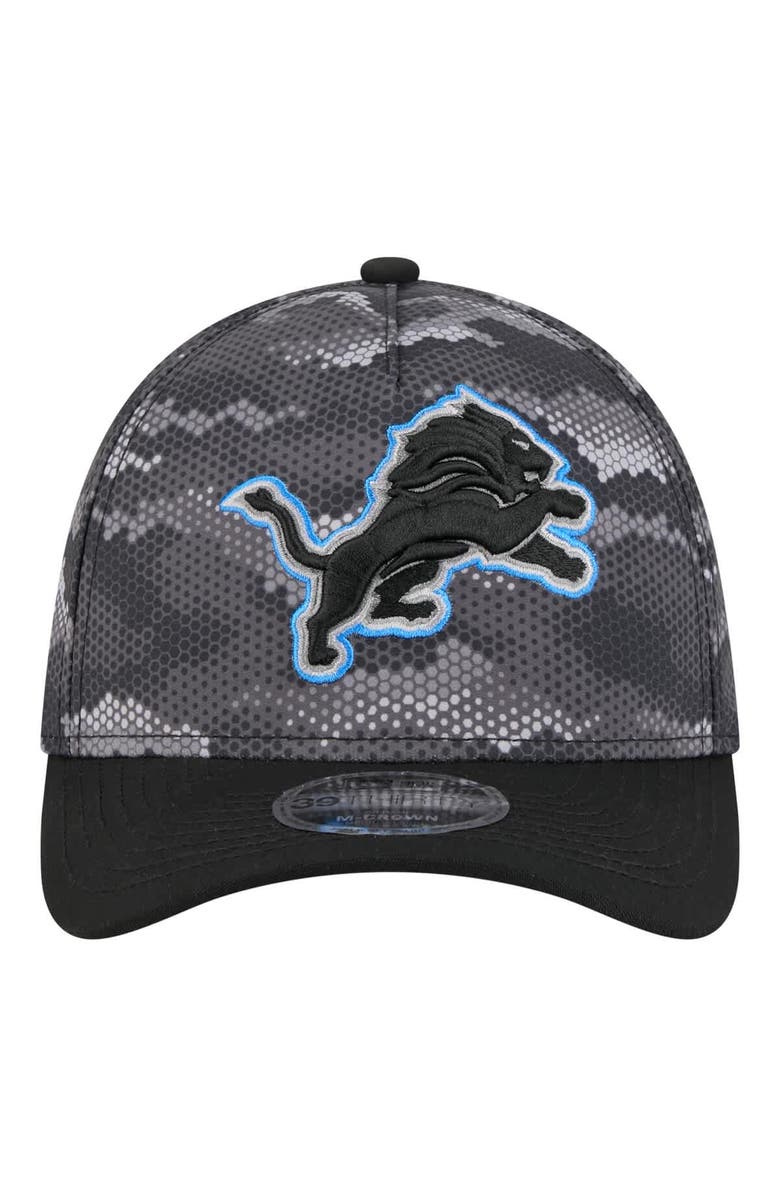 New Era Men's New Era  Black Detroit Lions Camo A-Frame 39THIRTY Flex Hat, Alternate, color, 