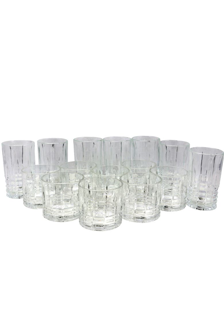 Jewelite 16 Piece Tumbler and Double Old Fashioned Glass Set, Alternate, color, Clear