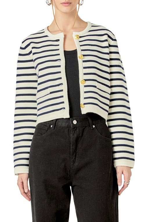 English Factory Stripe Tweed Lady Jacket In Cream/navy