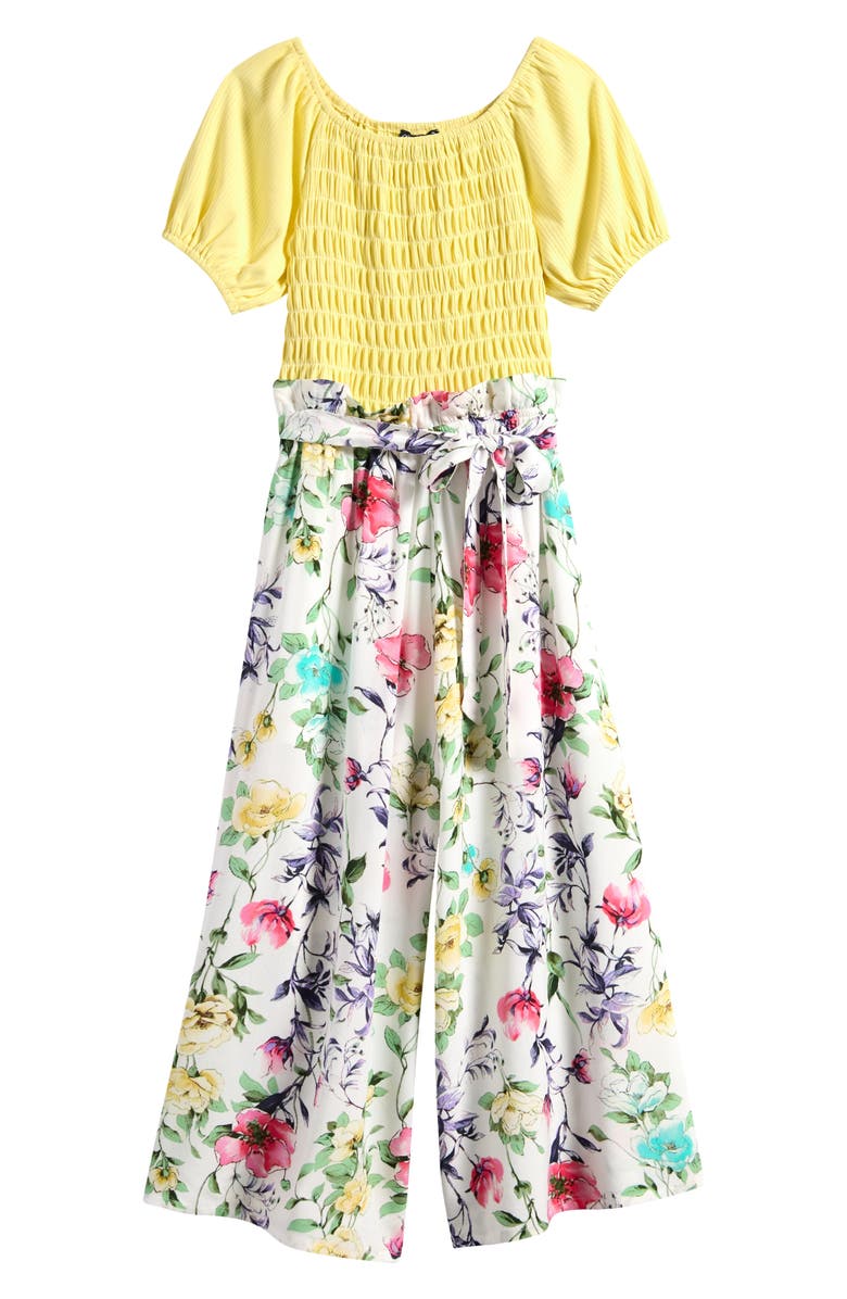 Ava & Yelly Kids' Mixed Media Jumpsuit, Main, color, 