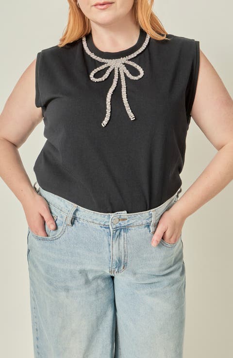 Rhinestone Bow Sleeveless Top