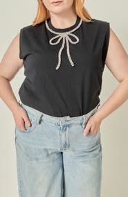 English Factory Rhinestone Bow Sleeveless Top
