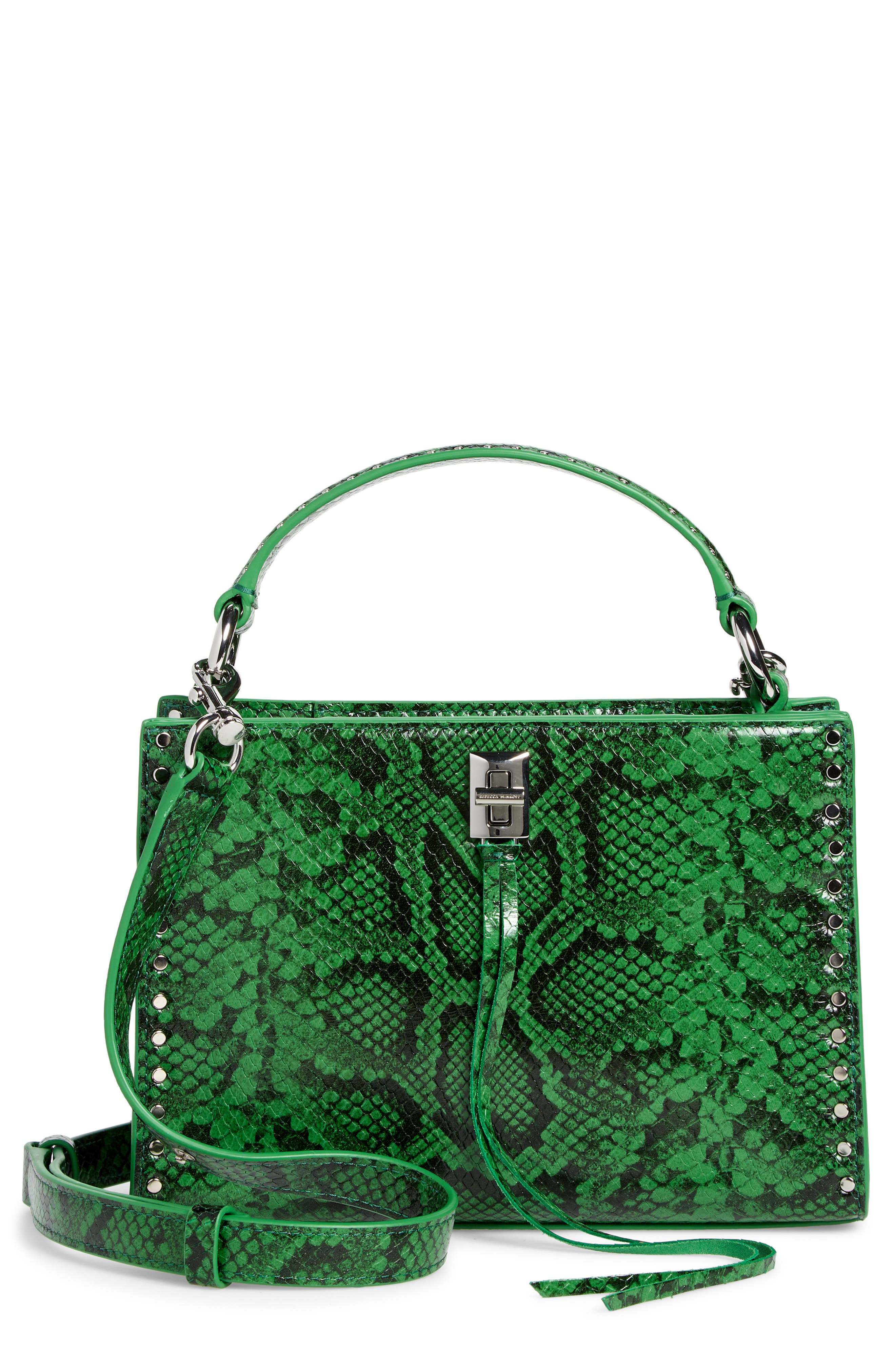 Rebecca Minkoff Darren Small Zip Top Handle Snake Embossed Leather Satchel, Main, color, 