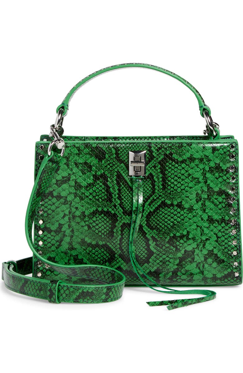 Rebecca Minkoff Darren Small Zip Top Handle Snake Embossed Leather Satchel, Main, color,