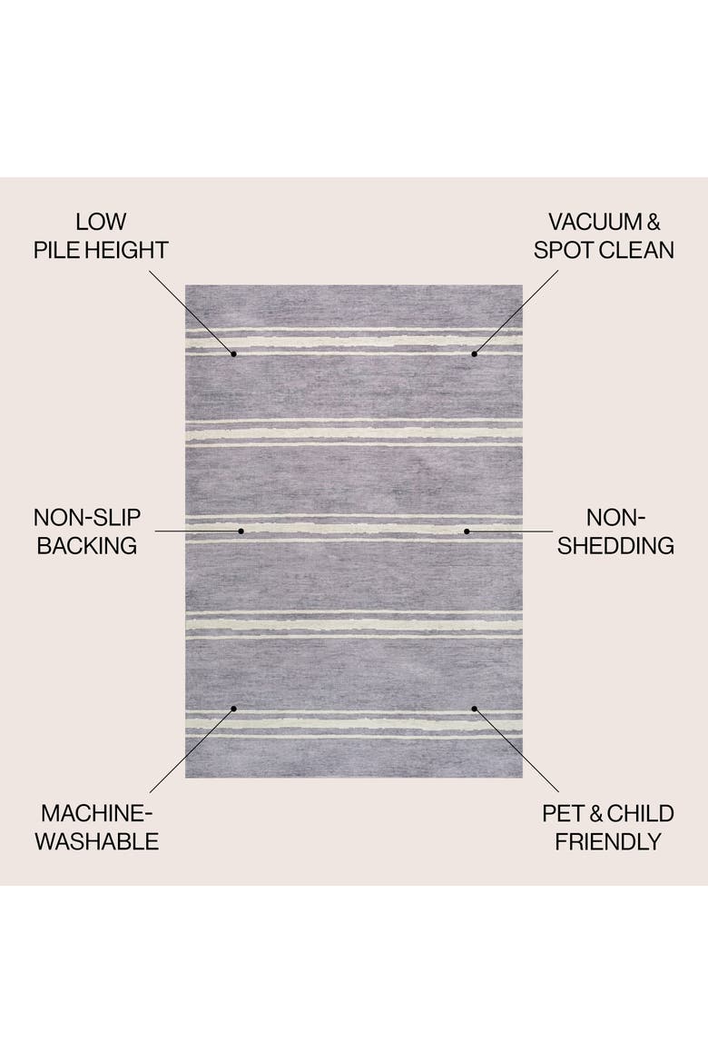 Bande Distressed Ticking Stripe Machine-Washable Area Rug, Alternate, color, Lavender/Ivory