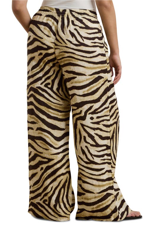 Ralph Lauren Womens Zebra Print Linen Wide Leg Pants Xs 3x In Brown