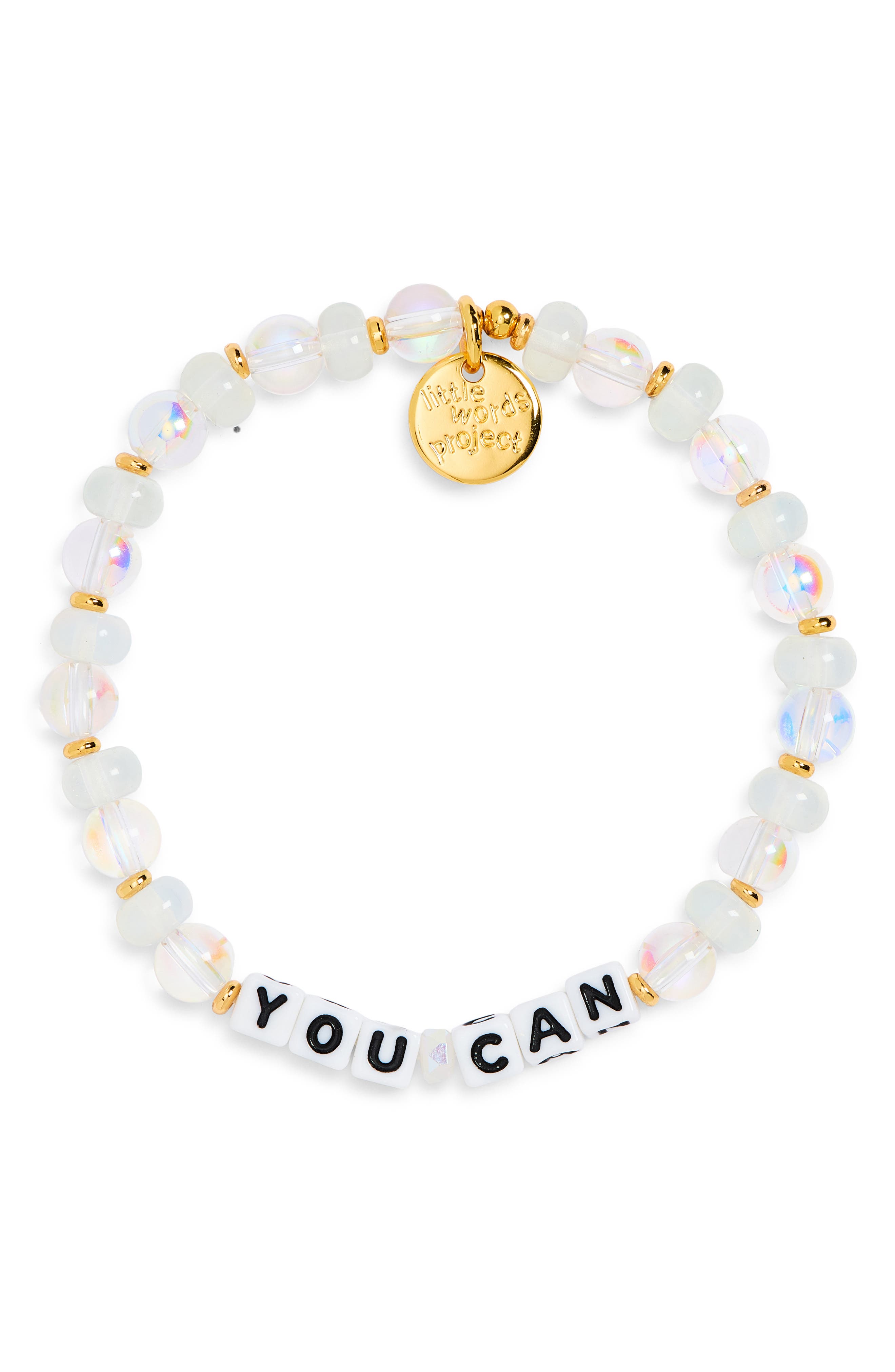 Little Words Project You Can Crystal Clear Beaded Stretch Bracelet In White