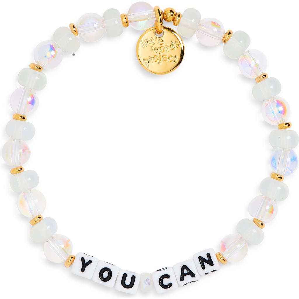 Little Words Project You Can Crystal Clear Beaded Stretch Bracelet In White