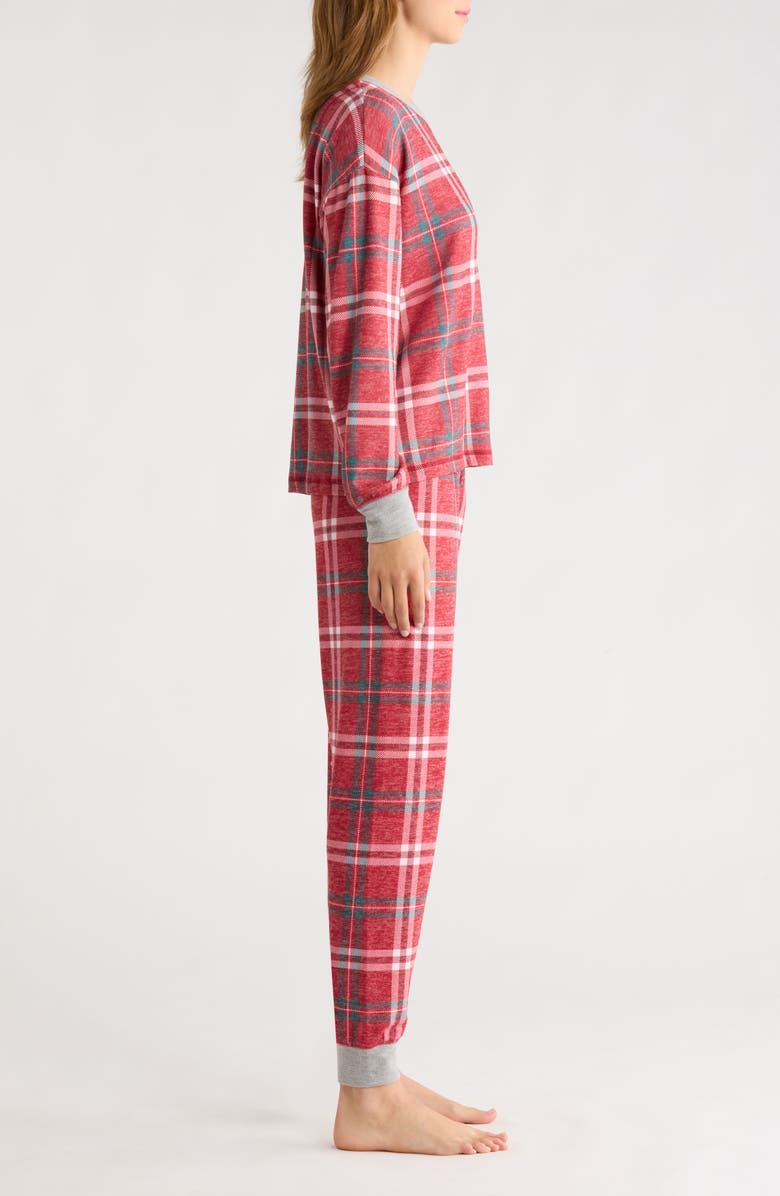 PJ Salvage Let's Get Toasty Plaid Peachy Jersey Pajamas, Alternate, color, Samba Red