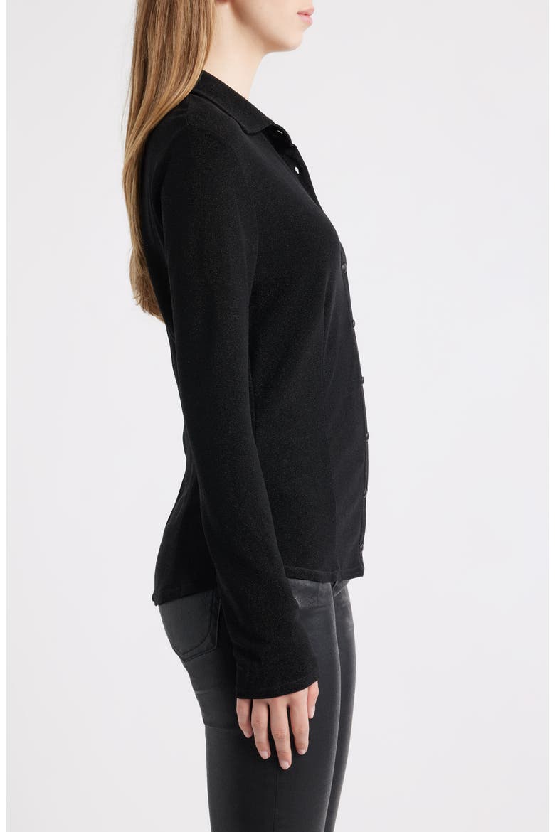 Elsa Metallic Button-Up Shirt, Alternate, color, BLACK