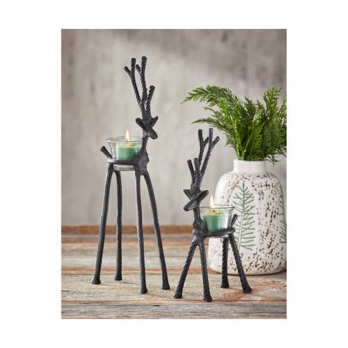 Tag Rustic Black Aluminum Reindeer Tealight Candle Holder In Black