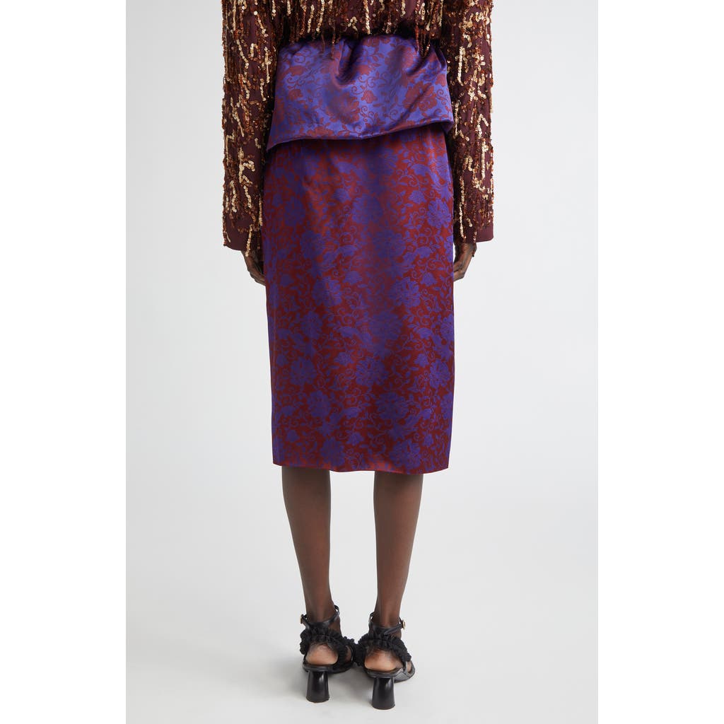 Dries Van Noten Santi Archive Floral Jacquard Satin Peplum Skirt In Blue