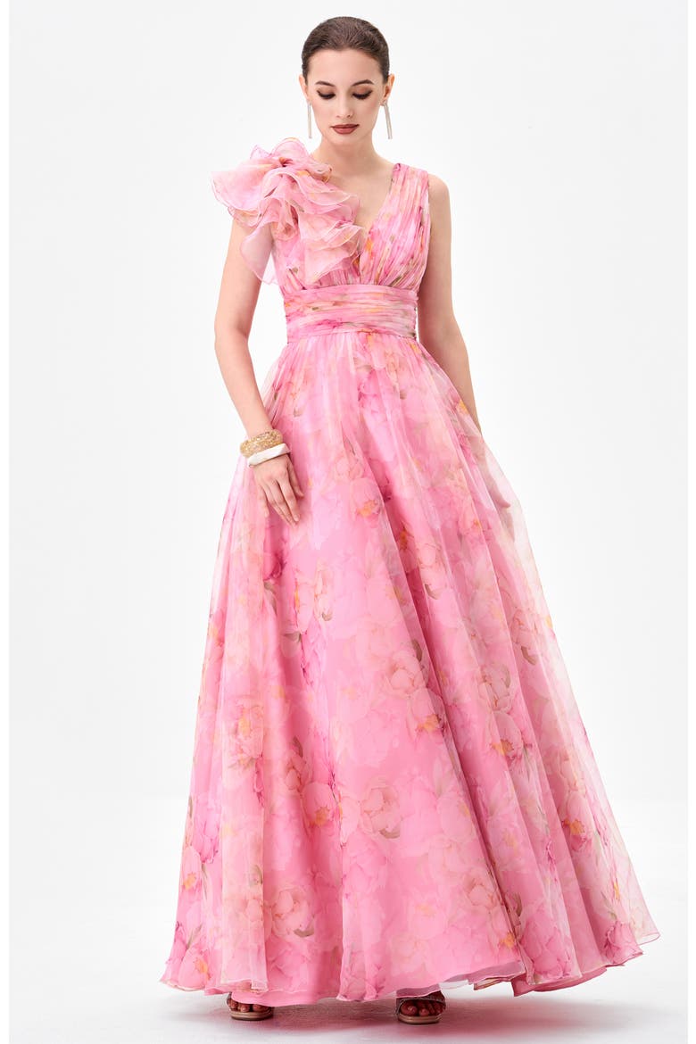 Cressida Ruffle Shoulder Gown, Alternate, color, FLORAL MULTI