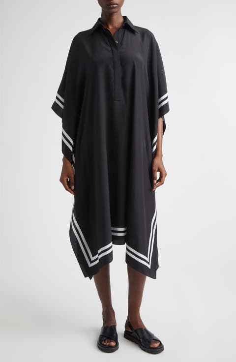 Stripe Border Silk Caftan Shirtdress