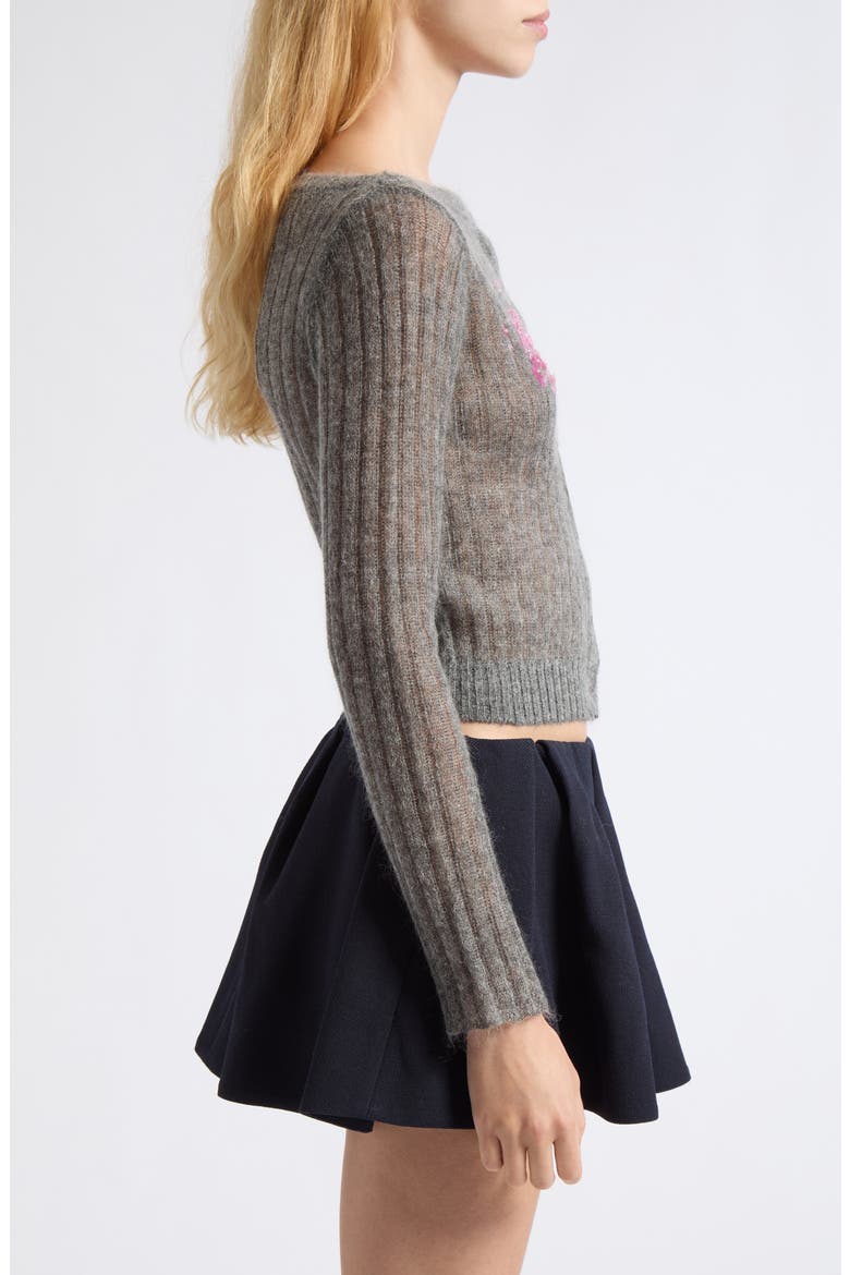 Floral Embroidered Wool & Mohair Blend Sweater, Alternate, color, GREY