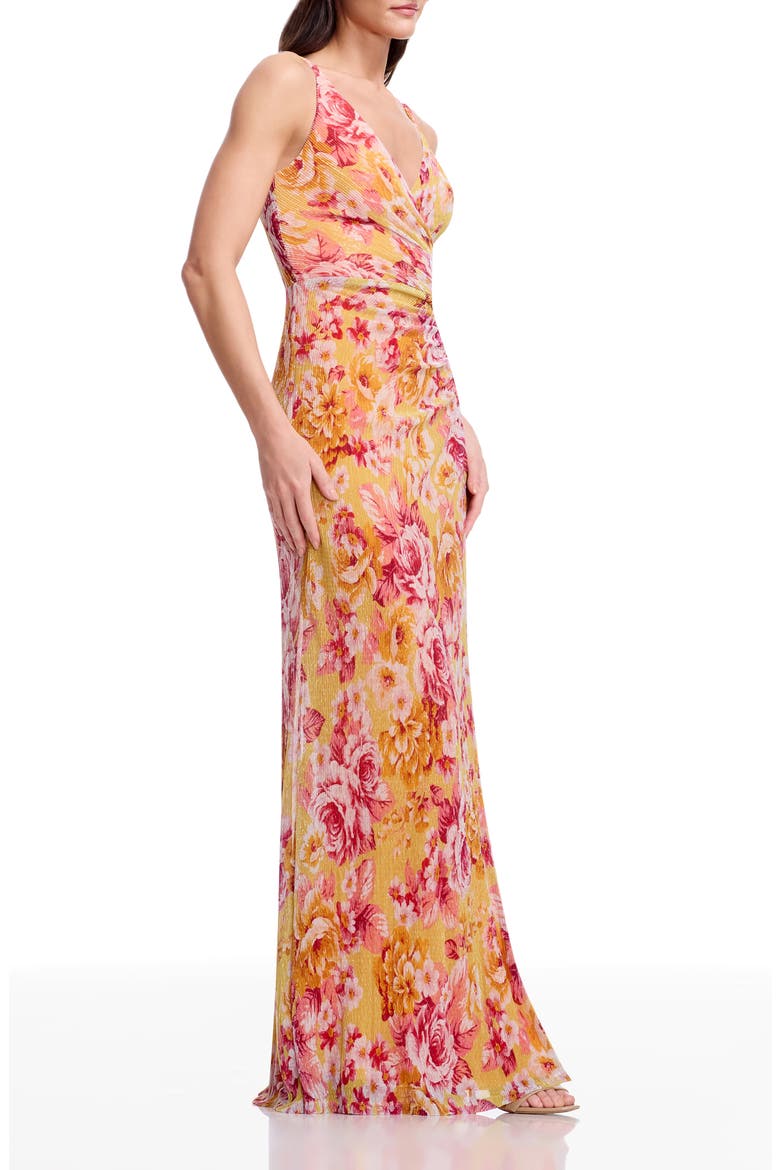 Jordan Metallic Floral Ruched Mermaid Gown, Alternate, color, GOLDEN HAZE MULTI